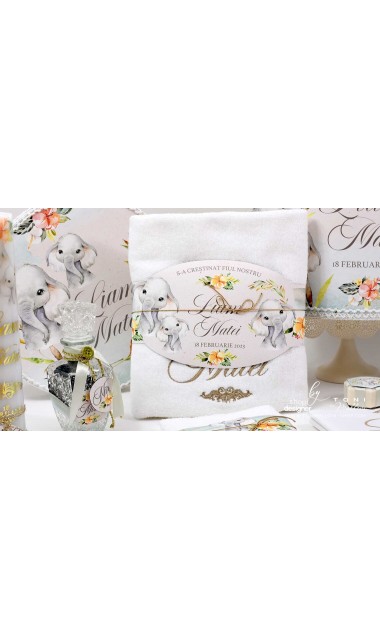 Trusou botez elefant personalizat si brodat Baby Boy Elephant 24